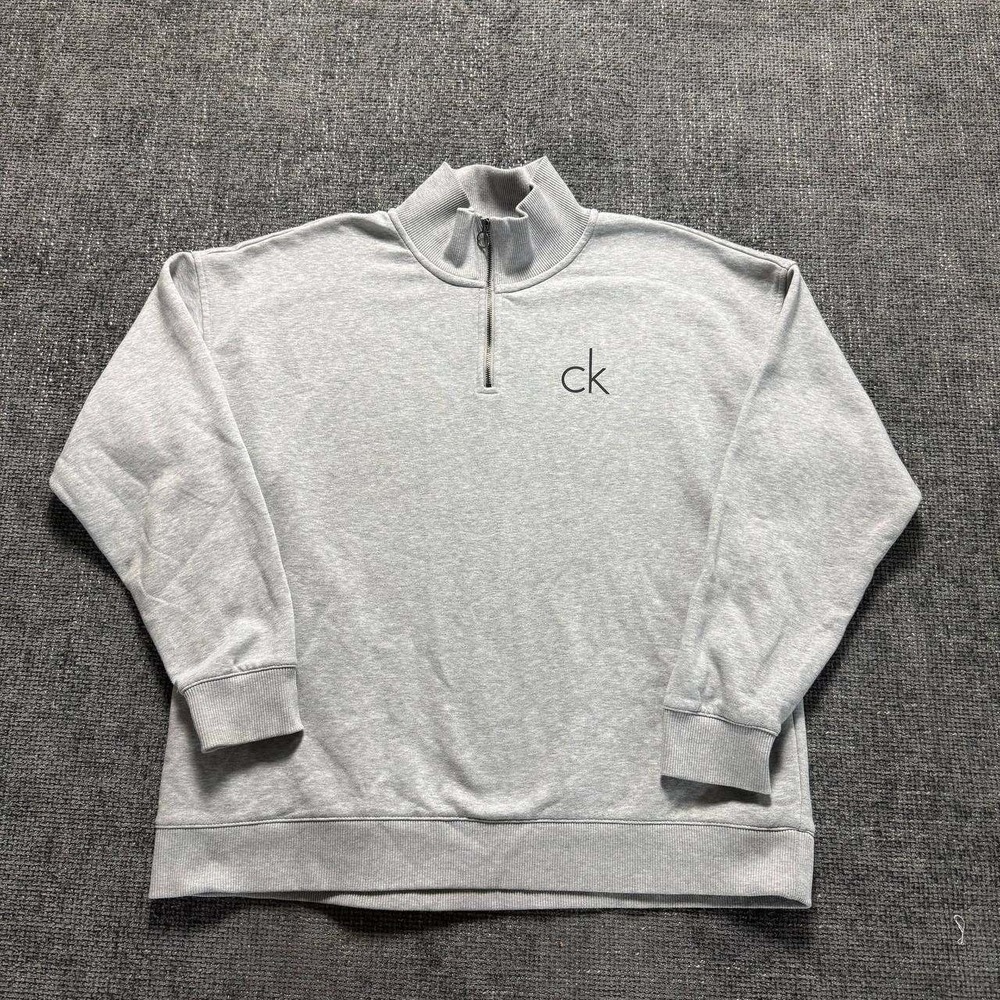 Calvin Klein Quarter Zip Sweatshirt Mens XL Gray Logo Mock Neck Pullover 0558